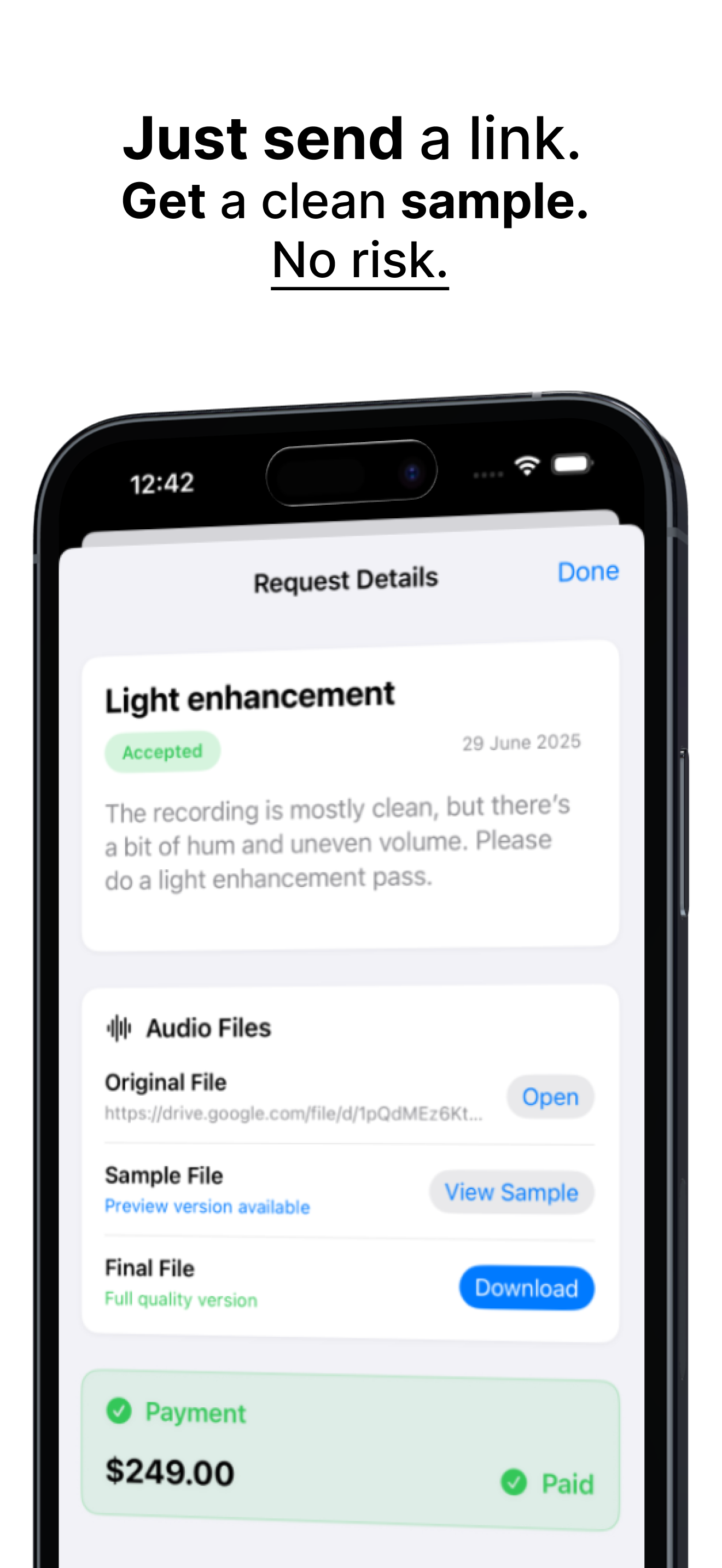 Audio Clean Up app results screen